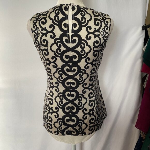 White House Black Market Scroll Design 100% Silk Blouse - Picture 3 of 12